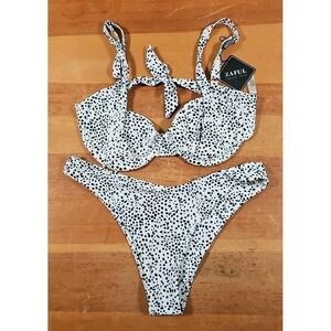 NWT ZAFUL Women's Black and White Two-Piece Tie Back Swimsuit Bikini Size 8